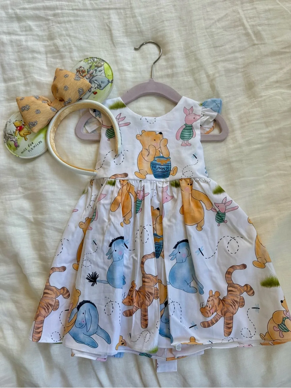Toddler Girls 2T Disney Winnie the Pooh Dress with Mickey Mouse Ears - Picture 4 of 6